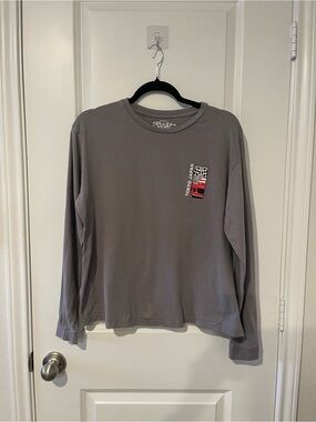 Eighty Eight Long Sleeve Tee in Gray with Red Accent